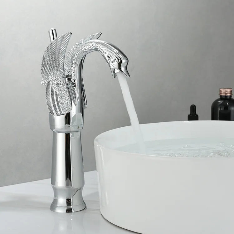 Golden Basin Faucet Deck Mount Sink Short Faucets Swan Shape Single Handle Sink Hot Cold Water Mixer Tap - https://mohammadcollection.com