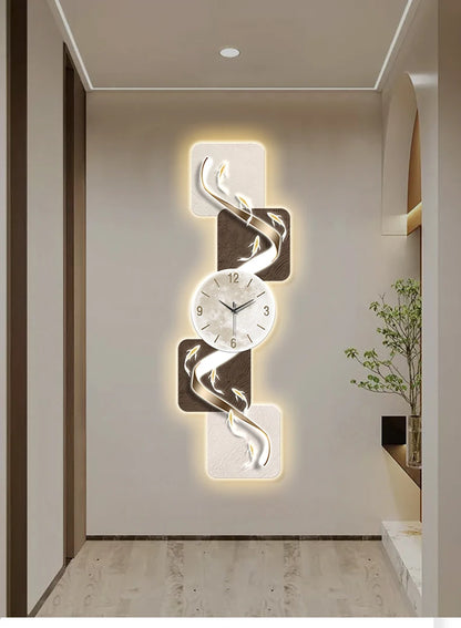 Modern Home Wall Decor Nine Fish Picture Wall Clock Living Room Corridor Mute Clock Painting Advanced Art LED Luminescent Mural - https://mohammadcollection.com