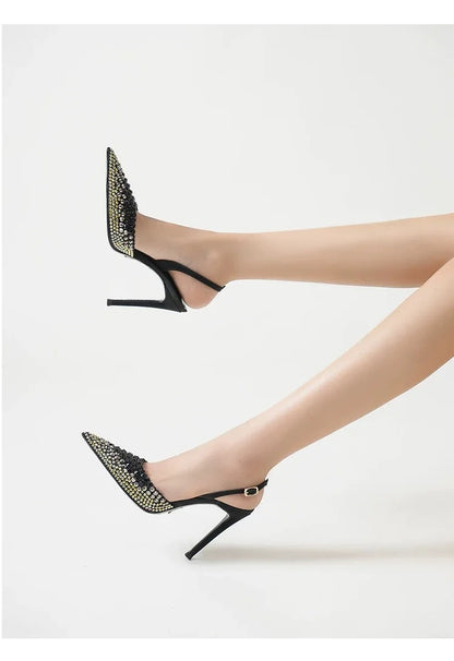 Luxury Rhinestones Gradient Slingbacks Women Pumps Fashion Bling Crystal Banquet Stiletto High Heels Fashion Party Prom Shoes - https://mohammadcollection.com