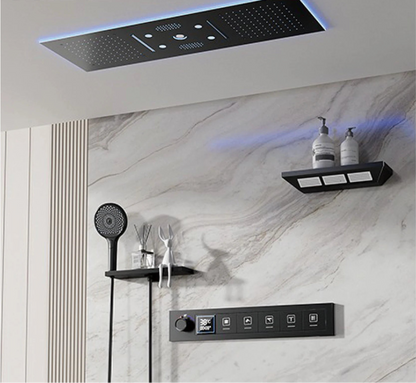 AITANA Luxury Brass Gunmetal LED Display Thermostatic Shower System Bathroom Ceiling embedded concealed giant curtain Rainfall - https://mohammadcollection.com