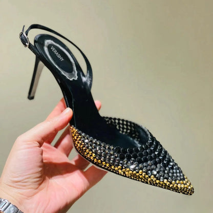 Luxury Rhinestones Gradient Slingbacks Women Pumps Fashion Bling Crystal Banquet Stiletto High Heels Fashion Party Prom Shoes - https://mohammadcollection.com