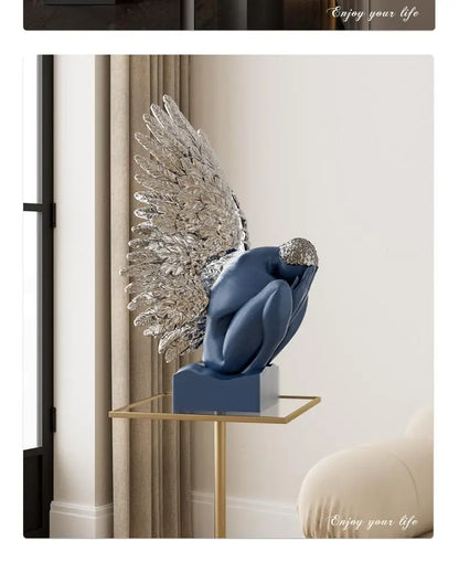 High-end MC THE BLACK DIAMOND wings sculpture statue for desk decoration, stylish art ornament for hotel or club interior decor.