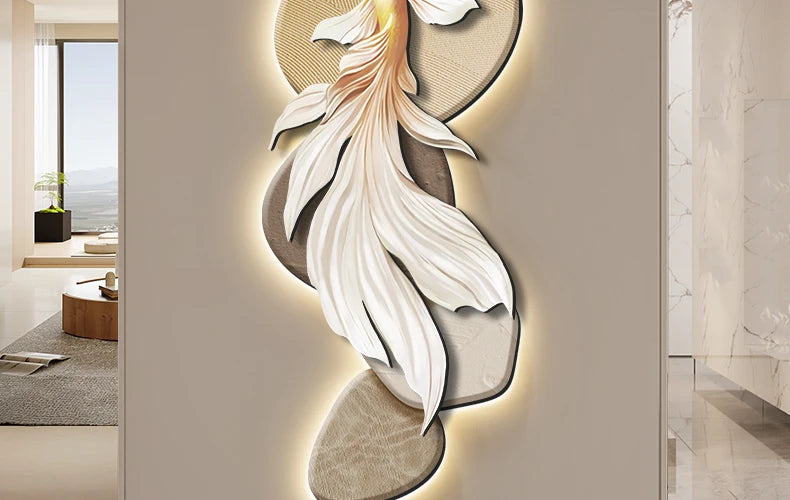 Advanced Koi wall decoration painting poster by MC THE BLACK DIAMOND with LED light, modern luminous mural for corridor or aisle decor.