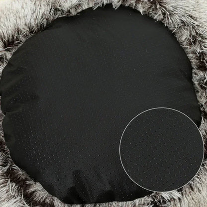 Warm plush round cat bed by MC THE BLACK DIAMOND, cozy pet cave with thick padding, ideal for small cats and kittens.