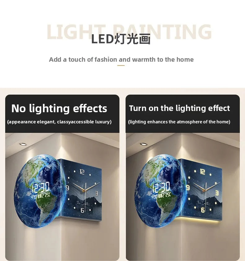 Earth Double Sided Corner Clock LED Wall Clock Modern Design Living Room Decoration Advanced Sense Wall Watch Home Wall Decor - 𝕄𝕮 𝕋𝕙𝕖 𝔹𝕝𝕒𝕔𝕜 𝔻𝕚𝕒𝕞𝕠𝕟𝕕