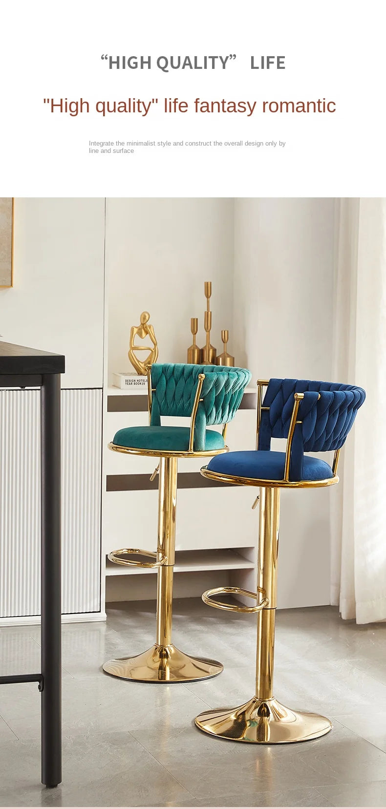 Rotating Lifting Bar Chair, High Foot Stool, Nordic Furniture, Backrest, Velvet Bar Stool, Bar Stools For Kitchen, Counter Stool - 𝕄𝕮 𝕋𝕙𝕖 𝔹𝕝𝕒𝕔𝕜 𝔻𝕚𝕒𝕞𝕠𝕟𝕕