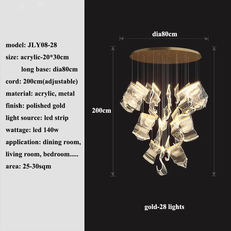Modern LED chandelier lighting fixture by MC THE BLACK DIAMOND, designed for living and dining room decor, with sleek contemporary style.