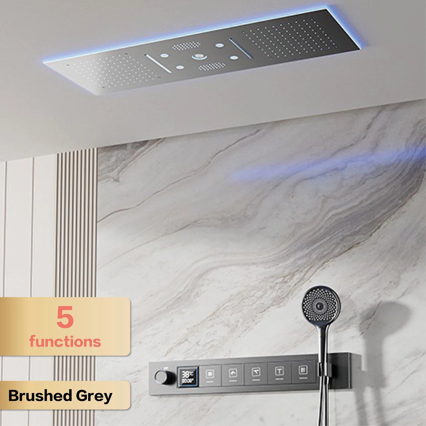 AITANA Luxury Brass Gunmetal LED Display Thermostatic Shower System Bathroom Ceiling embedded concealed giant curtain Rainfall - https://mohammadcollection.com