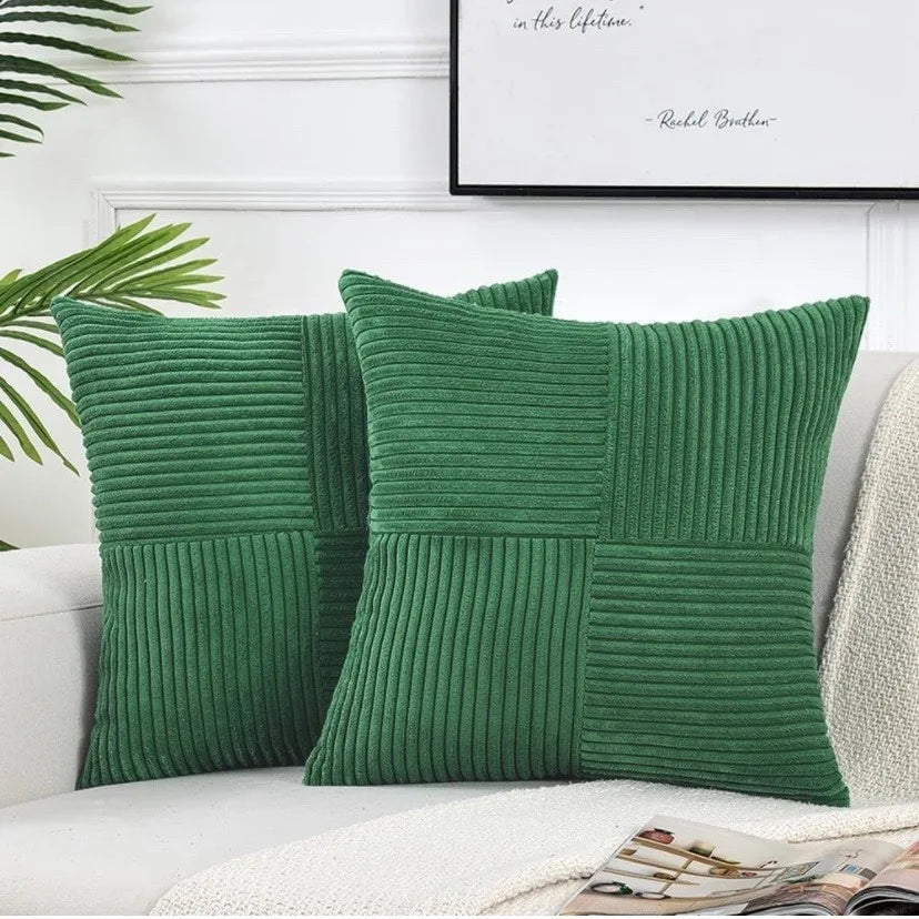 Mustard yellow corduroy pillow cover by MC THE BLACK DIAMOND featuring boho spliced patchwork and textured cushion design.