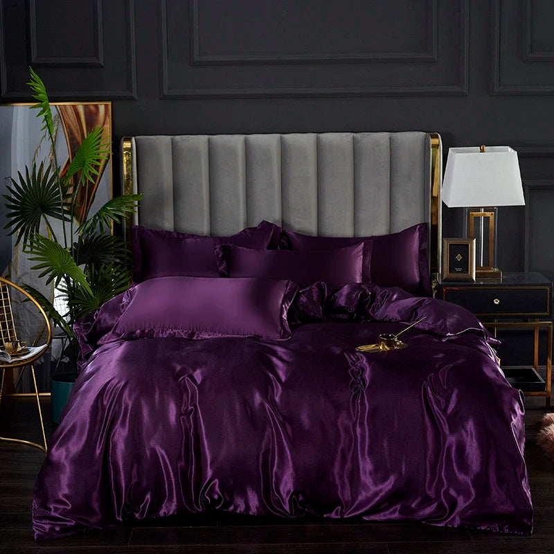 Silky satin duvet cover set with three pieces from 𝕄𝕔 𝕋𝕙𝕖 𝔹𝕝𝕒𝕔𝕜 𝔻𝕚𝕒𝕞𝕠�
