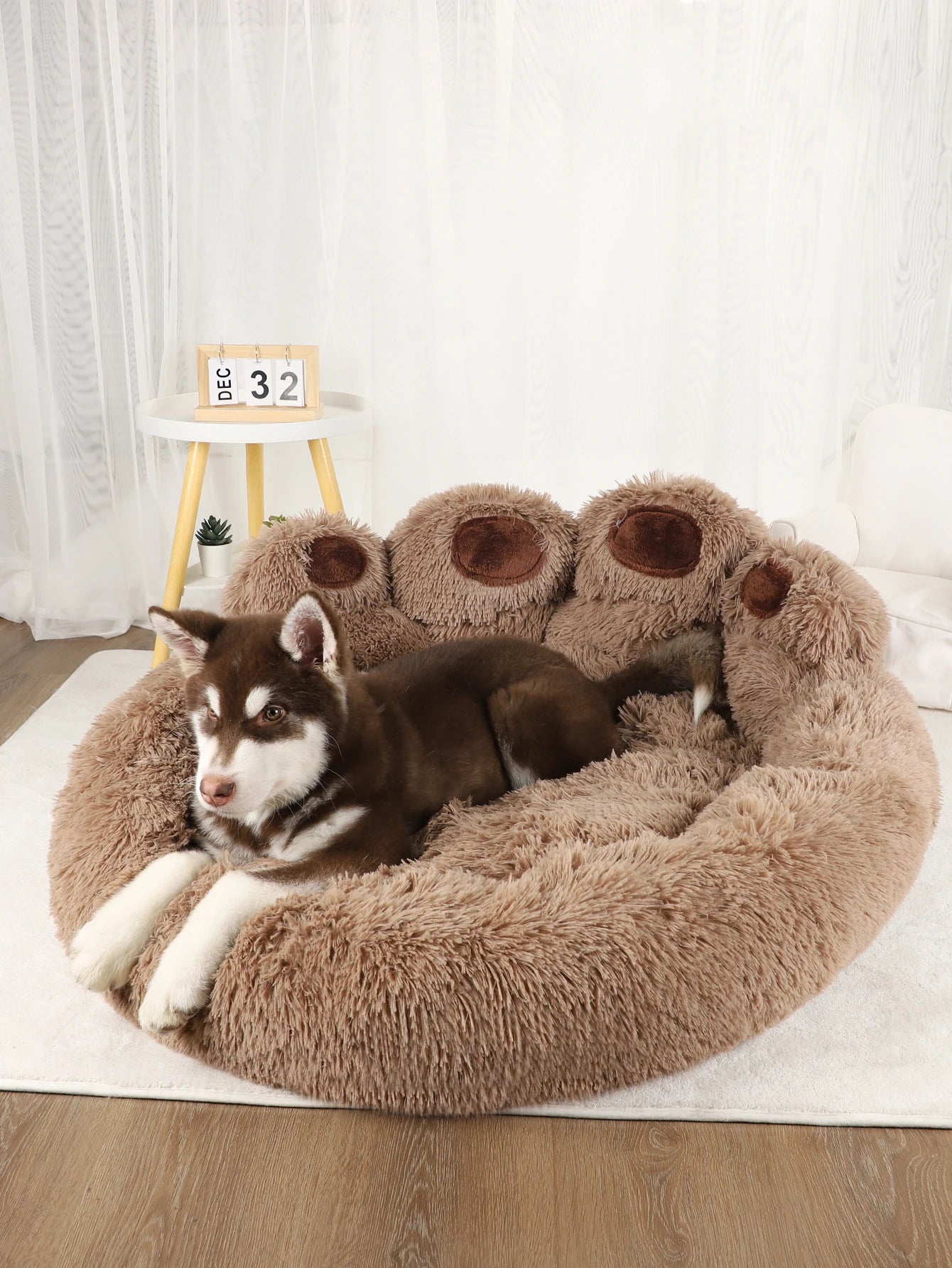 Large MC THE BLACK DIAMOND fluffy dog bed with plush cave-style interior, suitable for big dogs and cats, cozy pet bedding and cushion.