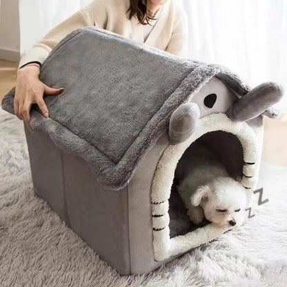MC THE BLACK DIAMOND all-season dog house style bed with removable washable cover for small dogs and cats, cozy winter warmth.
