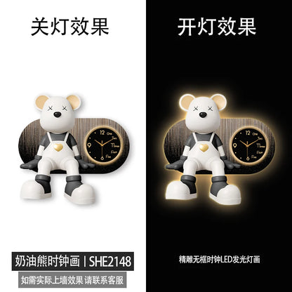 Creative Living Room Decoration Wall Clock Modern Design Cartoon Bear LED Clock Wall Painting Children Room Clock Luminous Mute - 𝕄𝕮 𝕋𝕙𝕖 𝔹𝕝𝕒𝕔𝕜 𝔻𝕚𝕒𝕞𝕠𝕟𝕕