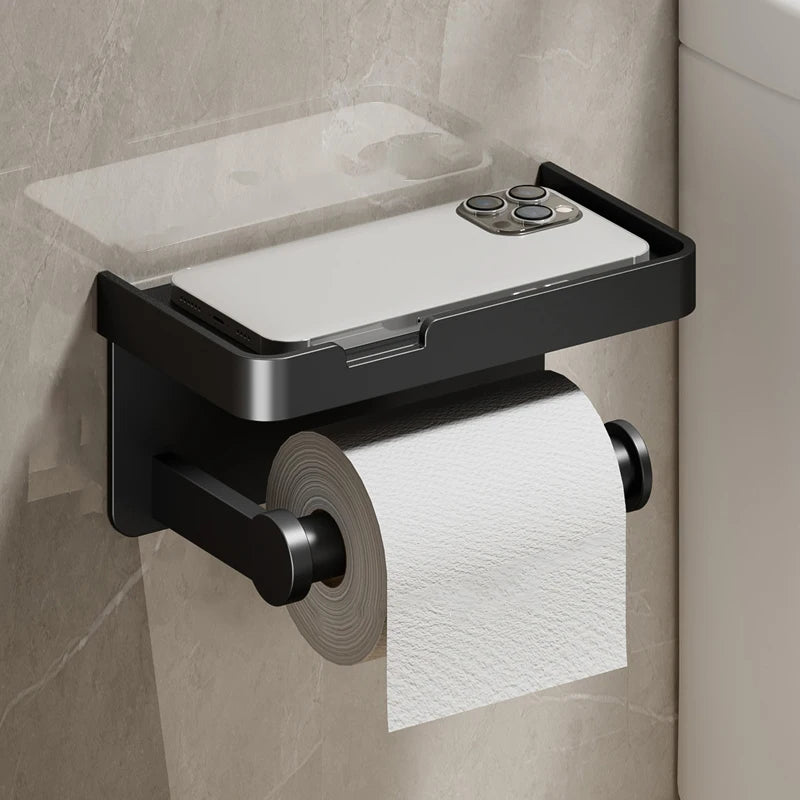 Aluminum Alloy Paper Holder Wall-Mounted Toilet Roll Paper Holder No Drilling Bathroom Kitchen Paper Holder - https://mohammadcollection.com