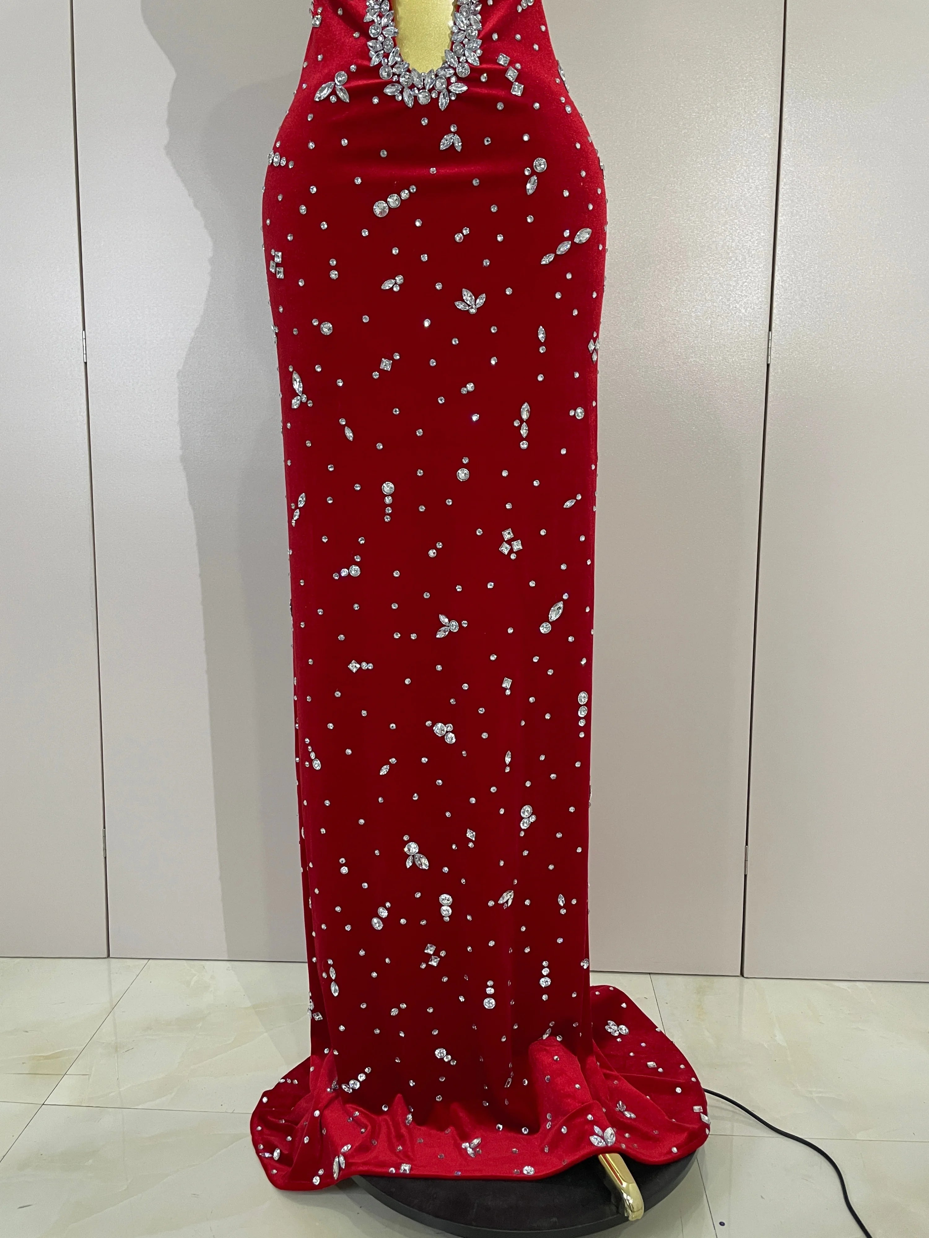 MC Sparkly Diamond Hollow Velvet Mermaid Long Dress