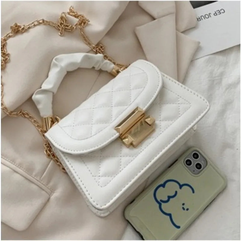 Grid pattern tote bag by Mohammad Collection featuring buckle decoration, flap wallet, and PU leather crossbody design for women.