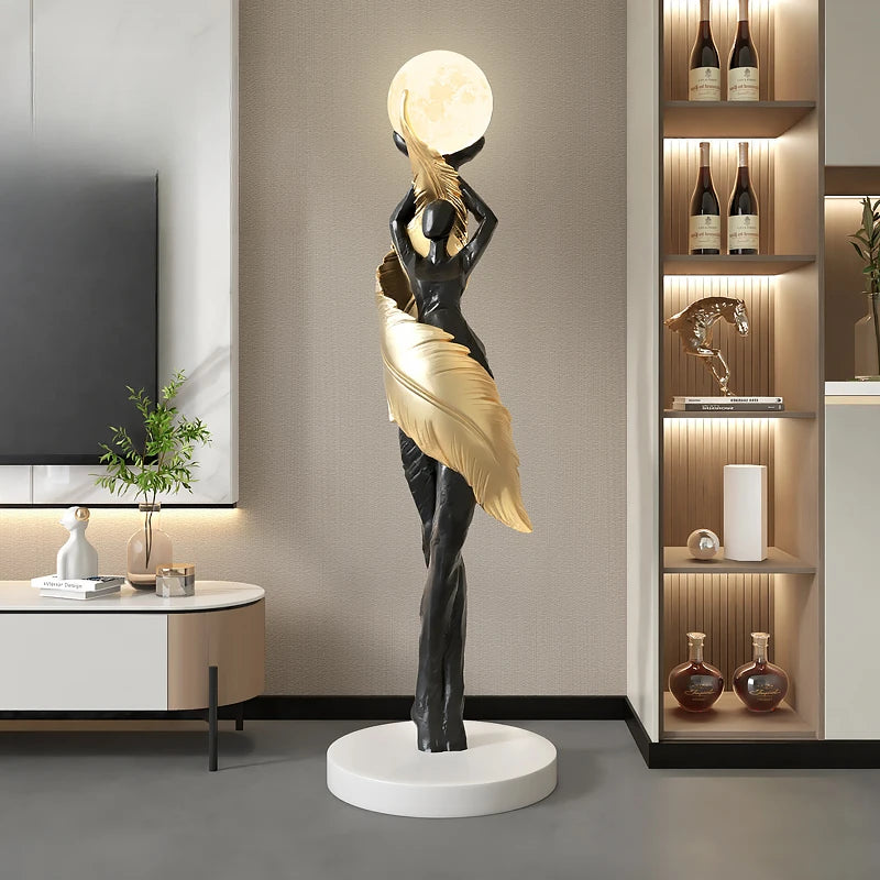 Modern HomeDecor Abstract Feather Girl Art Sculpture Ornament Large Size Figure Statue Living Room Floor Decor Resin Crafts Gift - https://mohammadcollection.com