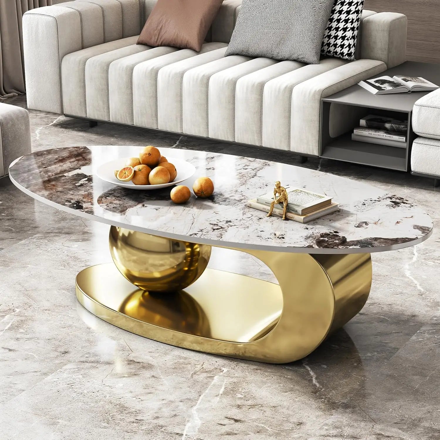 Modern Cloud Coffee Table Luxury Sintered Stone Top Coffee Table with Sculptural Geometric Stainless Steel Base - https://mohammadcollection.com
