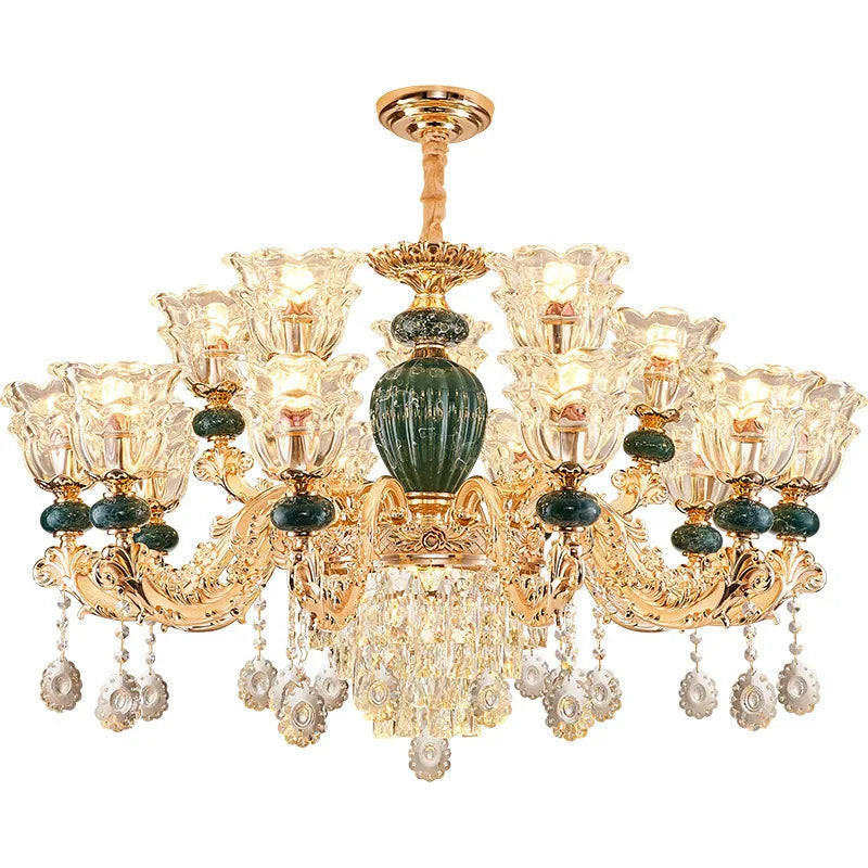 LED Crystal Ceramic Retro Ceiling Chandelier European Style Lamp Living Room Bedroom Villa Duplex Plant Fun Luxury Chandelier - https://mohammadcollection.com