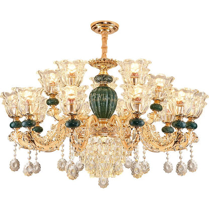 LED Crystal Ceramic Retro Ceiling Chandelier European Style Lamp Living Room Bedroom Villa Duplex Plant Fun Luxury Chandelier - https://mohammadcollection.com