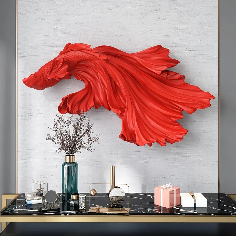 Nordic Home Wall Decor 85cm Fighting Fish Statue Sculpture Feng Shui Decoration Modern Living Room Porch 3D Wall Art Decoration - 𝕄𝕮 𝕋𝕙𝕖 𝔹𝕝𝕒𝕔𝕜 𝔻𝕚𝕒𝕞𝕠𝕟𝕕