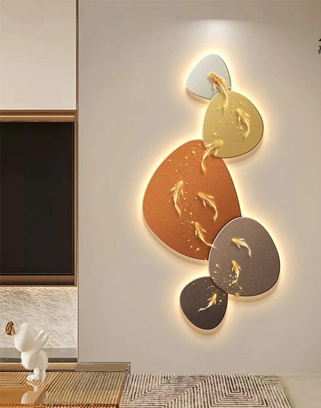 Home Art Decor Nine Fish Map Lamp painting Light Luxury Corridor Aisle Wall Decoration Luminous Murals High-end Hanging Painting - 𝕄𝕮 𝕋𝕙𝕖 𝔹𝕝𝕒𝕔𝕜 𝔻𝕚𝕒𝕞𝕠𝕟𝕕
