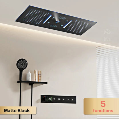 AITANA Luxury Brass Gunmetal LED Display Thermostatic Shower System Bathroom Ceiling embedded concealed giant curtain Rainfall - https://mohammadcollection.com