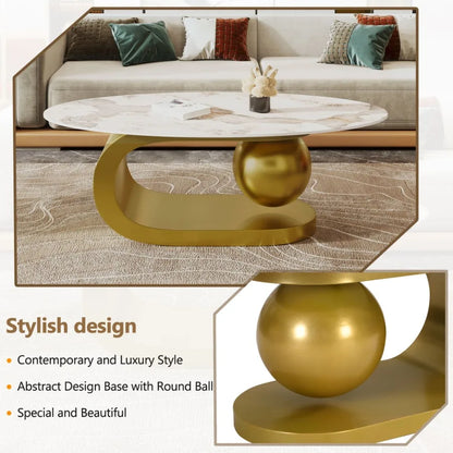Modern Oval Coffee Table for Living Room Marble Pattern Sintered Stone Coffee Tabletop with Gold Stainless Steel Base in 47.2" - https://mohammadcollection.com