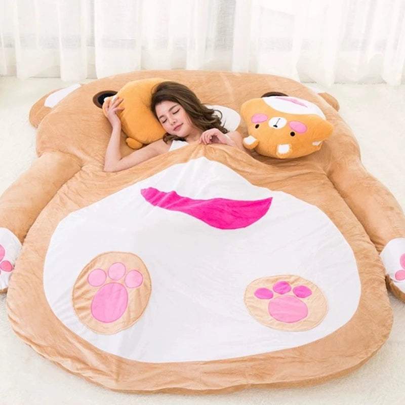 Cute cartoon brown bear sofa bed by MC THE BLACK DIAMOND, soft plush mattress futon for adults, perfect for tatami floor lounging.