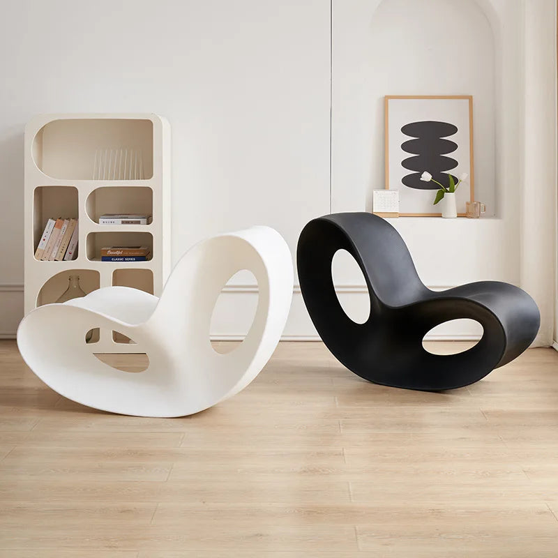 Modern MC THE BLACK DIAMOND rocking lounge chair made of durable polyethylene, featuring a sleek, post-modern armchair design.