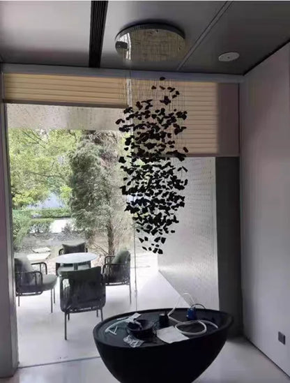 Black Art Luxury Stone Crystal Chandelier For Staircase Hallway Lobby Modern Cristal LED Hanging Lamp Home Indoor Light Fixtures