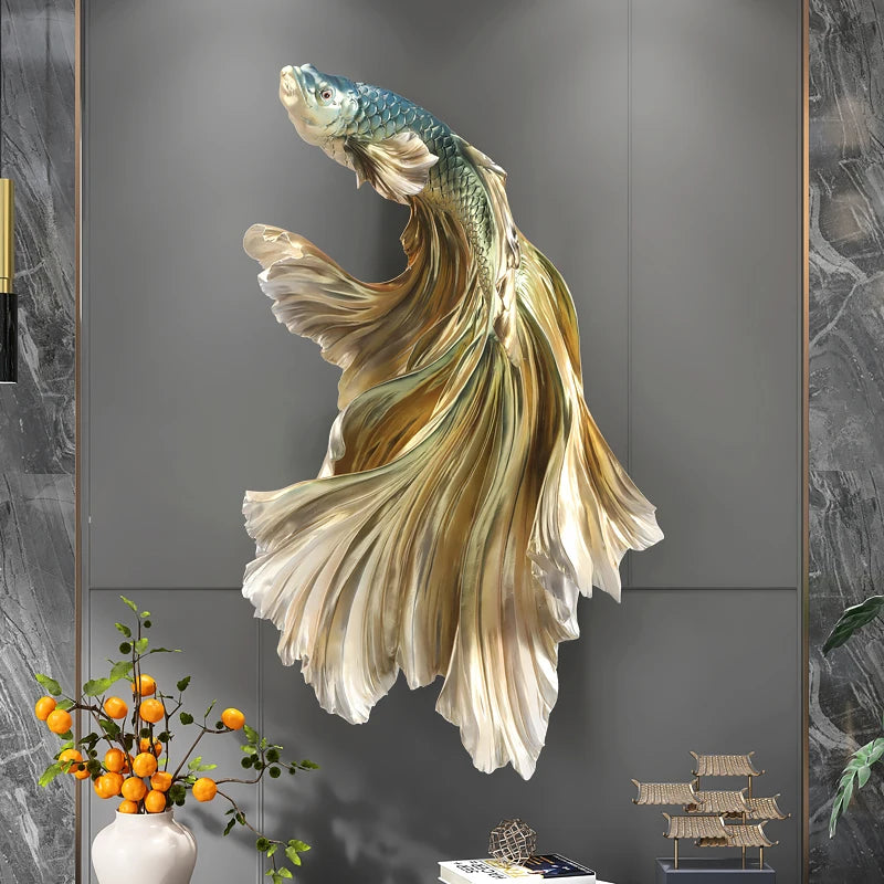 Nordic Home Wall Decor 85cm Fighting Fish Statue Sculpture Feng Shui Decoration Modern Living Room Porch 3D Wall Art Decoration - 𝕄𝕮 𝕋𝕙𝕖 𝔹𝕝𝕒𝕔𝕜 𝔻𝕚𝕒𝕞𝕠𝕟𝕕