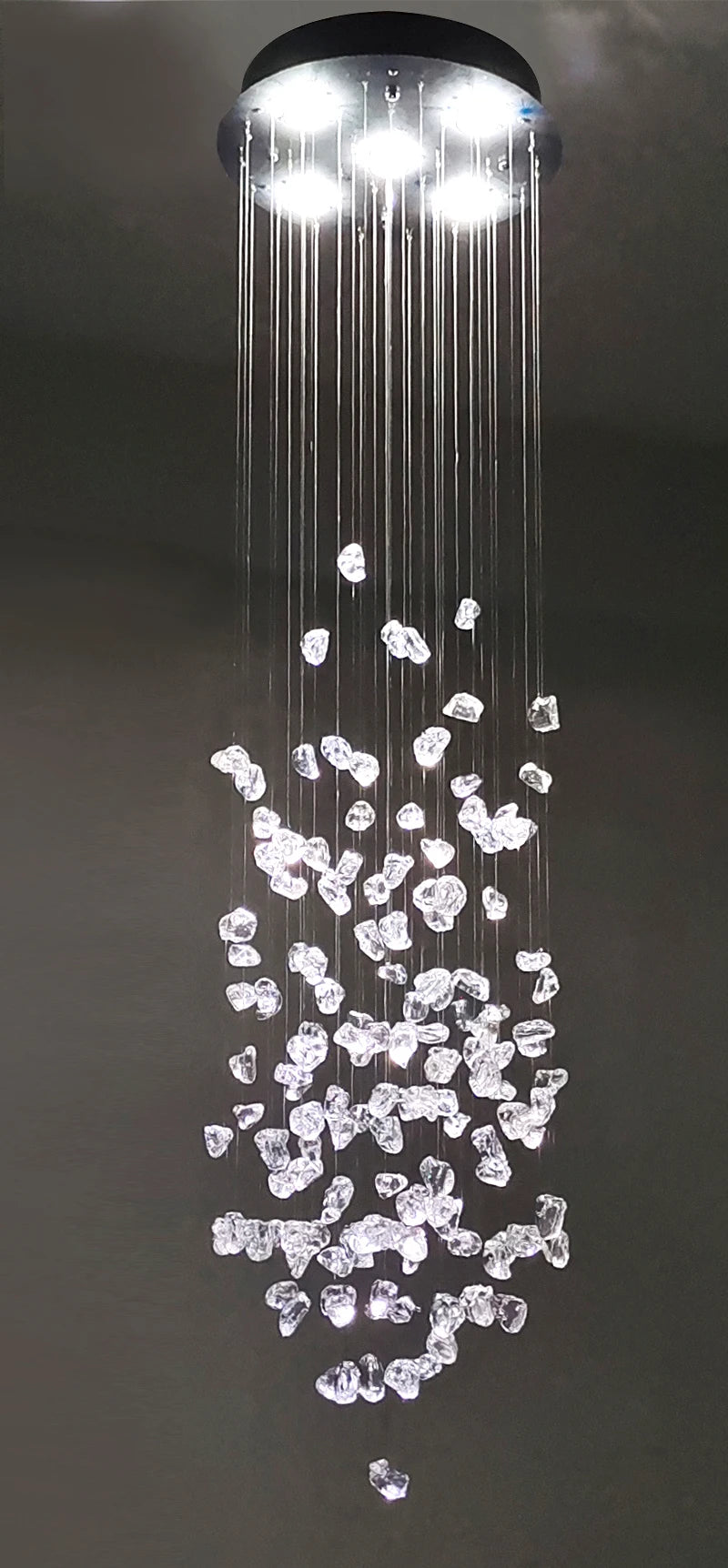 Black Art Luxury Stone Crystal Chandelier For Staircase Hallway Lobby Modern Cristal LED Hanging Lamp Home Indoor Light Fixtures