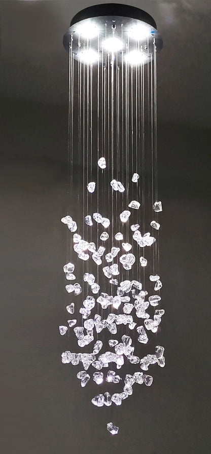 Black Art Luxury Stone Crystal Chandelier For Staircase Hallway Lobby Modern Cristal LED Hanging Lamp Home Indoor Light Fixtures