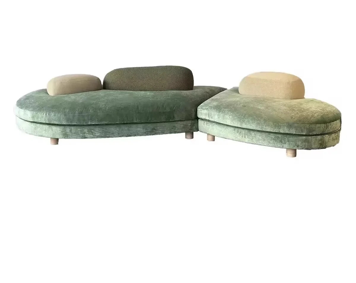 SS French Pebble Sofa Designer Large Flat Layer Love Special-shaped Green Fabric Module Combination Arc - https://mohammadcollection.com