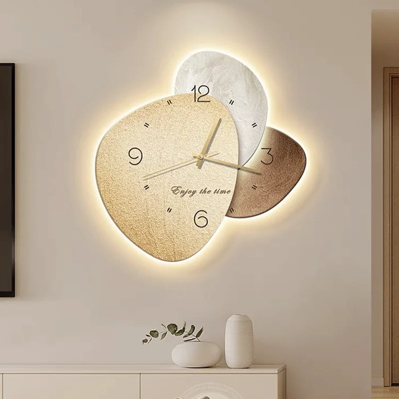 Wall decoration art stone hanging painting with digital clock by MC THE BLACK DIAMOND, featuring a modern wall clock design.