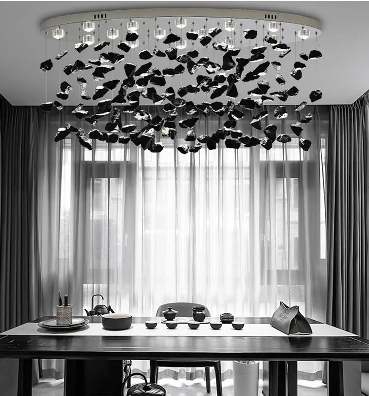 Black Art Luxury Stone Crystal Chandelier For Staircase Hallway Lobby Modern Cristal LED Hanging Lamp Home Indoor Light Fixtures