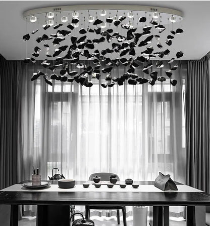 Black Art Luxury Stone Crystal Chandelier For Staircase Hallway Lobby Modern Cristal LED Hanging Lamp Home Indoor Light Fixtures