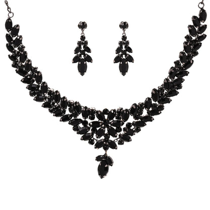 Graceful Black Leaves Jewelry Set Crystal Bridal Gift for Wedding Boho Design Rhinestone Necklace Earrings Set Piercing Handmade - https://mohammadcollection.com