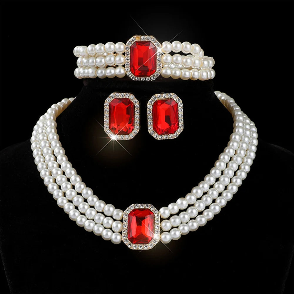 Elegant bridal jewelry set featuring a necklace and versatile earrings by MC THE BLACK DIAMOND, showcased in a stylish image.