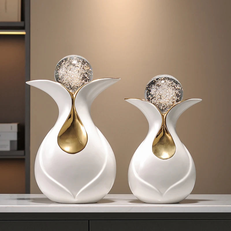 Modern Art Ceramic Ornaments Crystal Ball Feng Shui Home Decor Living Room Wine Cabinet TV Cabinet Office Decorative Figurines - 𝕄𝕮 𝕋𝕙𝕖 𝔹𝕝𝕒𝕔𝕜 𝔻𝕚𝕒𝕞𝕠𝕟𝕕