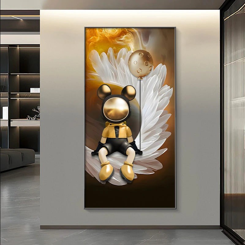 Modern art astronaut wall decor with LED lamp, luminous painting for living room or corridor, by MC THE BLACK DIAMOND