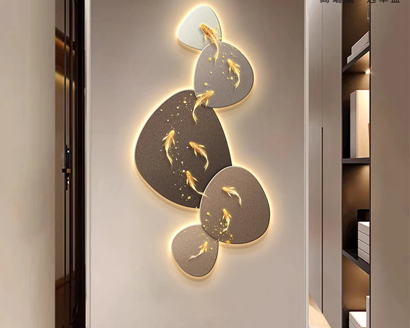 Home Art Decor Nine Fish Map Lamp painting Light Luxury Corridor Aisle Wall Decoration Luminous Murals High-end Hanging Painting - 𝕄𝕮 𝕋𝕙𝕖 𝔹𝕝𝕒𝕔𝕜 𝔻𝕚𝕒𝕞𝕠𝕟𝕕