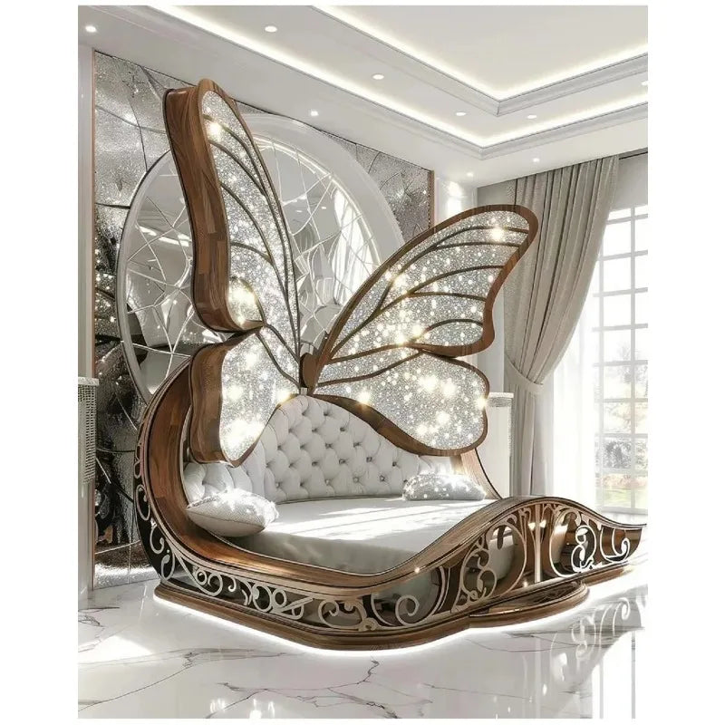 Princess  Butterfly Bed Villa Solid wood 2m bed 15 high French luxury bed bedroom custom - https://mohammadcollection.com
