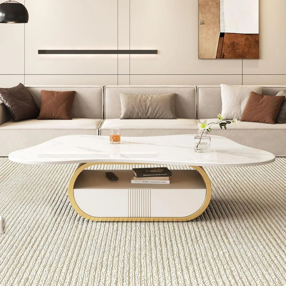 Modern Cloud Coffee Table Luxury Sintered Stone Top Coffee Table with Sculptural Geometric Stainless Steel Base - https://mohammadcollection.com