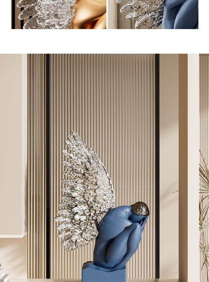High-end MC THE BLACK DIAMOND wings sculpture statue for desk decoration, stylish art interior ornament for clubs and hotels.