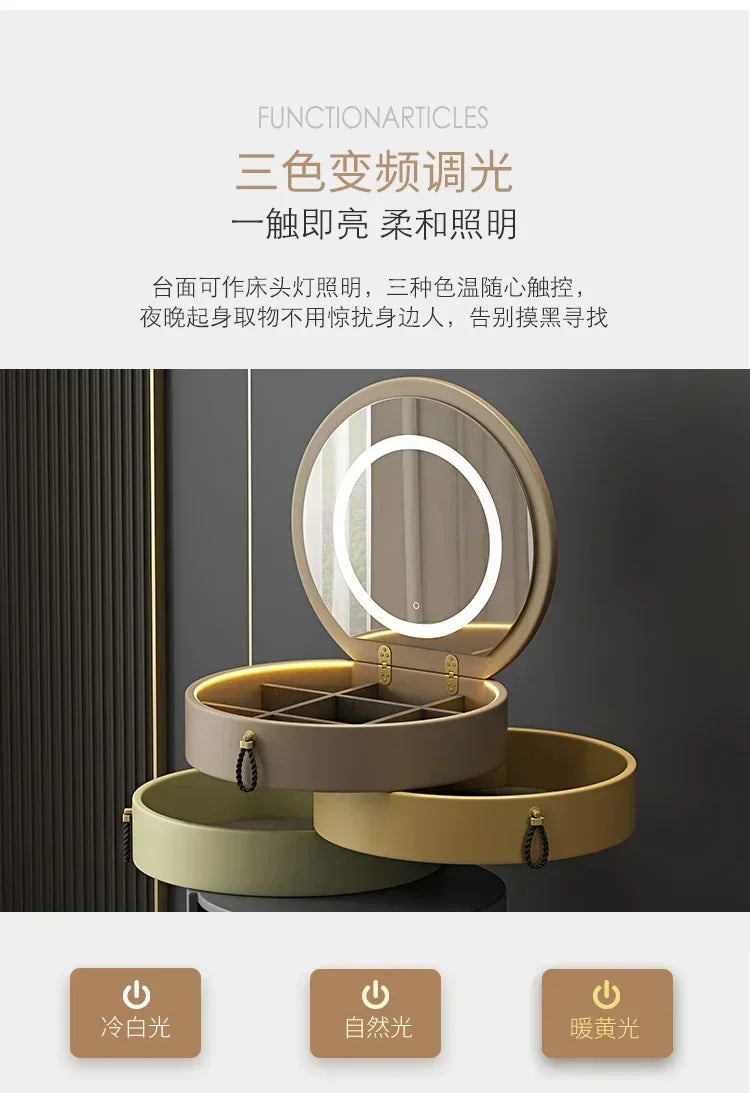 Modern MC THE BLACK DIAMOND makeup vanity with mirror, drawers, and stool, stylish dressing table for hotel or home use.