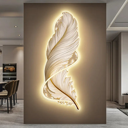 led with light porch vertical version luminous feather mural light luxury high-end living room decorative painting sofa backgrou - https://mohammadcollection.com