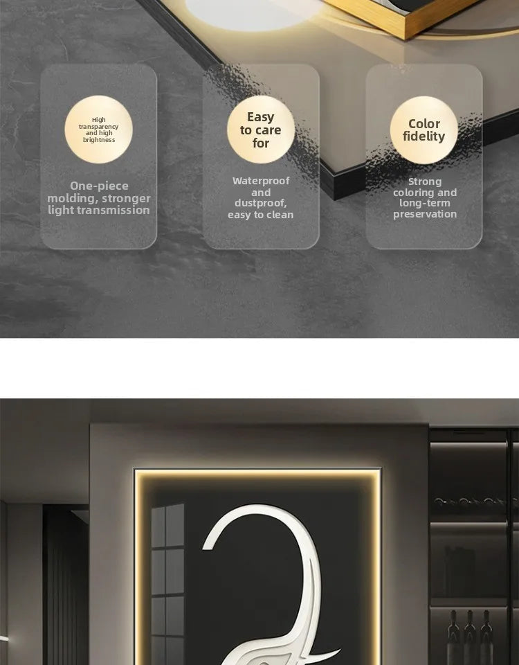 Abstract black elephant wall art poster by MC THE BLACK DIAMOND featuring LED lighting for modern living room decor.