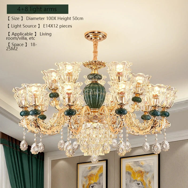 LED Crystal Ceramic Retro Ceiling Chandelier European Style Lamp Living Room Bedroom Villa Duplex Plant Fun Luxury Chandelier - https://mohammadcollection.com